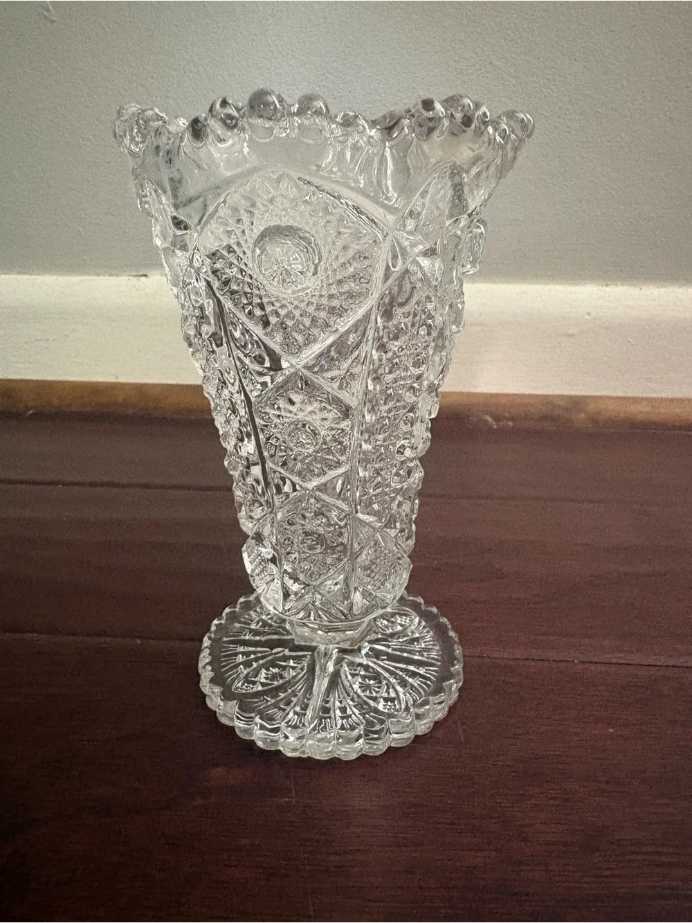 Clear Pressed Glass Decorative Vase - Classic Cut Pattern